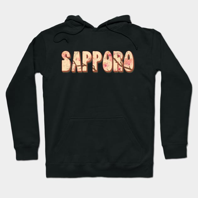 Sapporo Japan Retro Vintage Cherry Blossom Hoodie by Happy as I travel